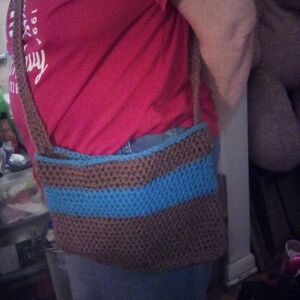 Bohemian Brown and Blue Messenger Bag with Textured Stripes